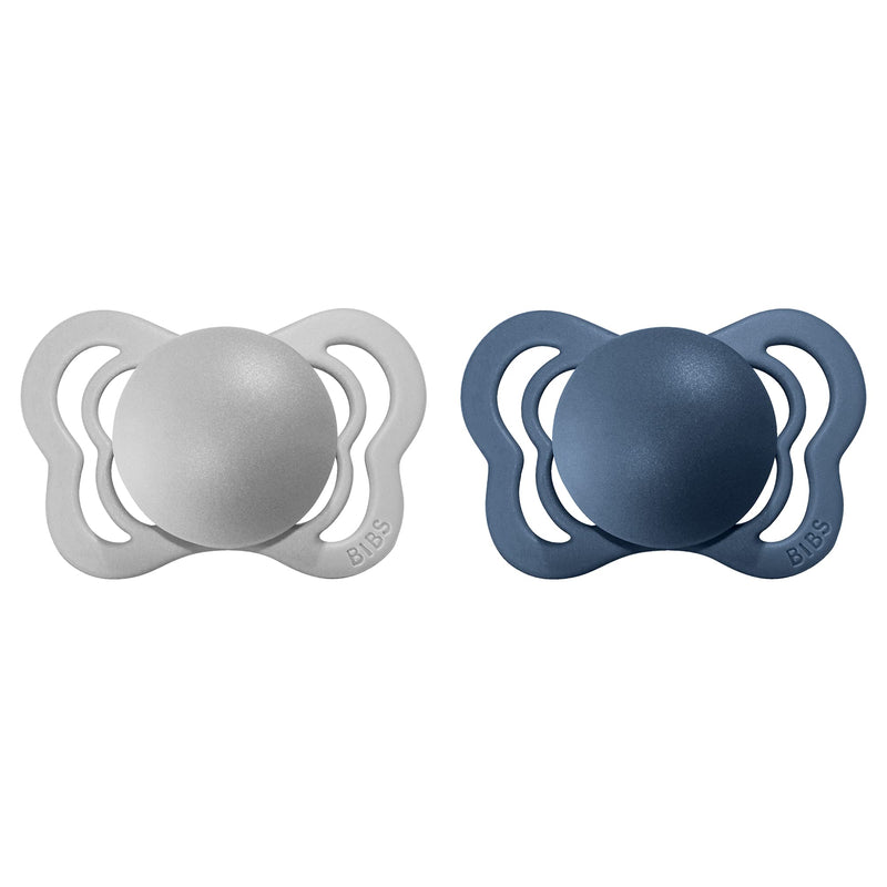 [Australia] - BIBS Couture Soother 2-Pack, BPA Free Dummy Pacifier, Anatomical Nipple. Natural Rubber Latex, Size 1 (0-6 Months), Cloud / Steel Blue Size 1 (Pack of 2) 