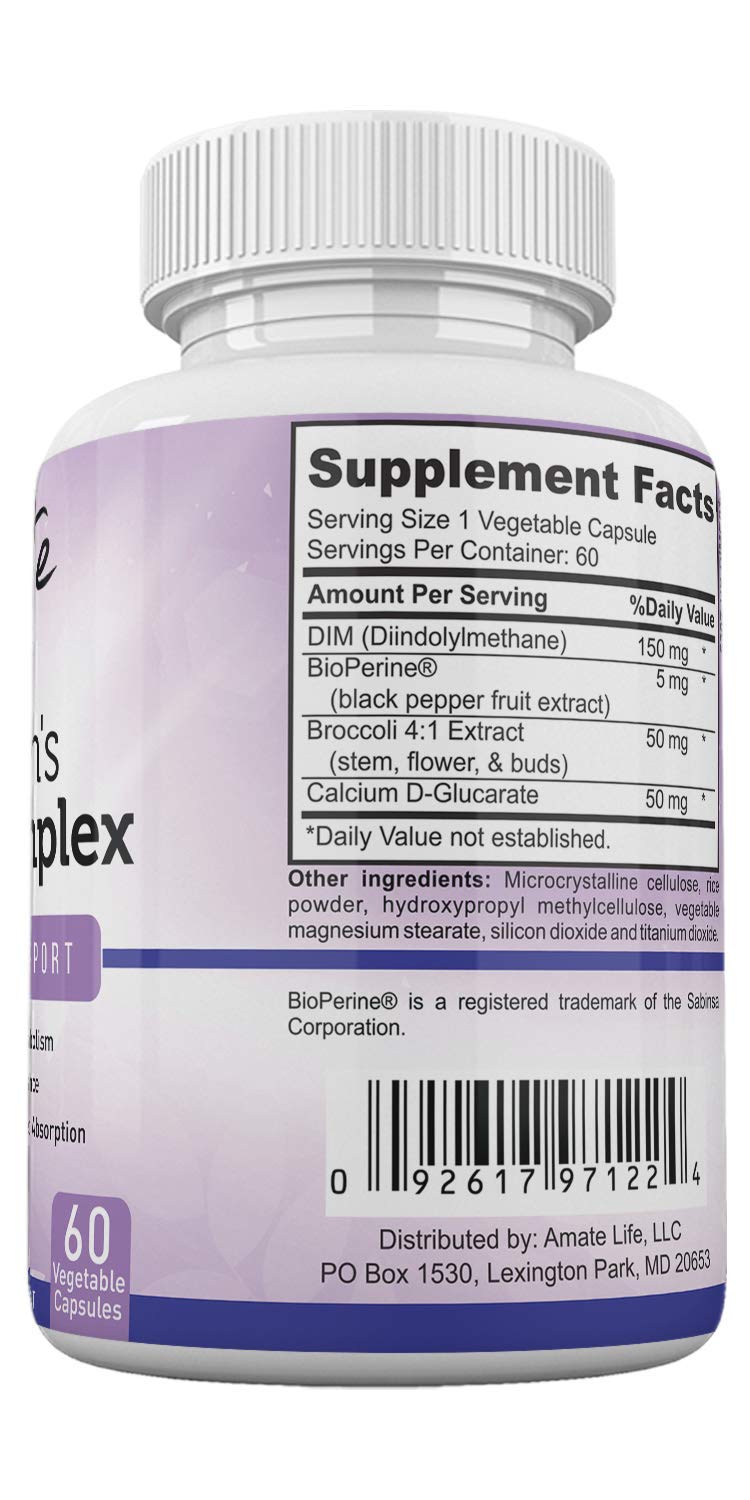 [Australia] - Women’s DIM Complex 150mg - Bioperine Estrogen Balancing Pills for Menopause & Hot Flashes Relief Support Hormonal Acne Powerful Supplement - 60 Capsules - Made in USA by Amate Life 