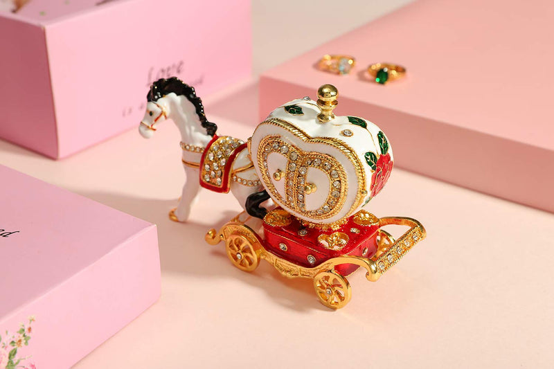 [Australia] - Furuida Love Heart Carriage Jewelry Trinket Box with Hinged Enameled Crystal Ornaments Gift for Home Decor 