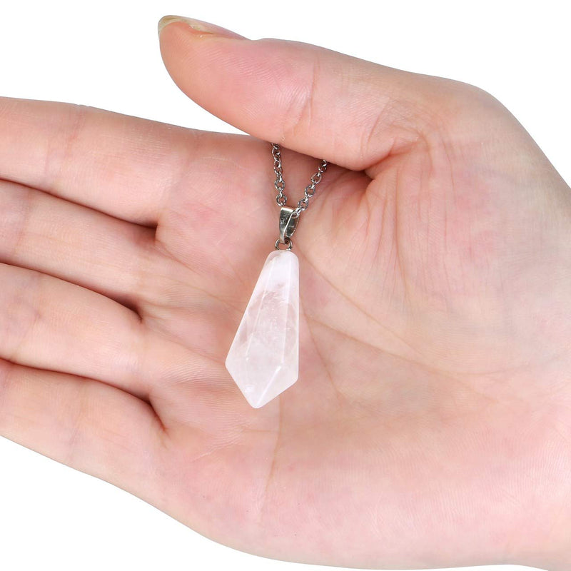 [Australia] - Top Plaza Natural Chakra Healing Crystal Stone Pendant Necklace Reiki Charged Pointed Pendulum Necklaces, 12 Facet Clear Quartz 