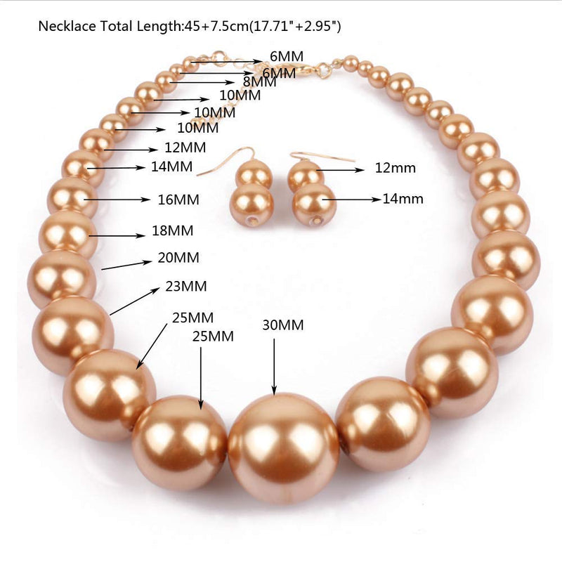 [Australia] - Qiaoqiao Womens Faux Big Pearl Choker Necklace and Drop Earring Set Fashion Large Simulated Pearl Statement Collar Bib Necklace Earrings Costume Jewelry Set Brown 