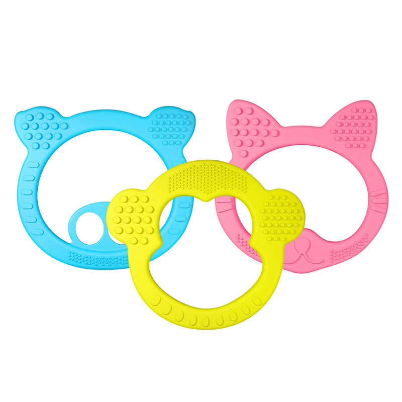 [Australia] - Baby Teething Toys Set - Silicone Teether, Easy to Hold,Natural Organic Freezer Safe Teething Ring for Newborn Infant (Multicoloured) (Blue,Pink,Yellow) Blue,Pink,Yellow 