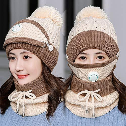 [Australia] - Women's Thermal Fleece Lined Cable Knit Hat with Neckchief 2 in 1 Hoodie Hat with Scarf Winter Warm Earflap Knitted Wool Cap Outdoor Cycling Camping Skiing Sknowboarding Xmas Birthday Gifts Beige-a 