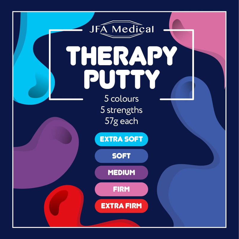 [Australia] - JFA Medical Therapy Exercise Putty 5 Strengths Alternative Colours - Extra Soft, Soft, Medium, Firm, Extra Firm 57g Tubs 
