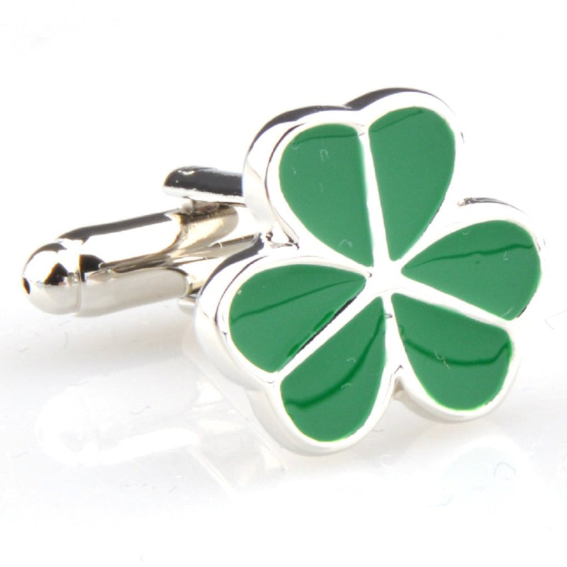 [Australia] - MRCUFF Clover Green Irish Ireland Shamrock Pair Cufflinks in a Presentation Gift Box & Polishing Cloth 