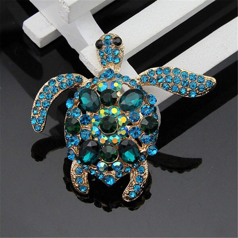 [Australia] - AILUOR Vintage Turtle Brooch Pins, Fashion Women's Rhinestone Crystal Big Tortoise Pin Brooches Jewelry Gifts Blue-A 