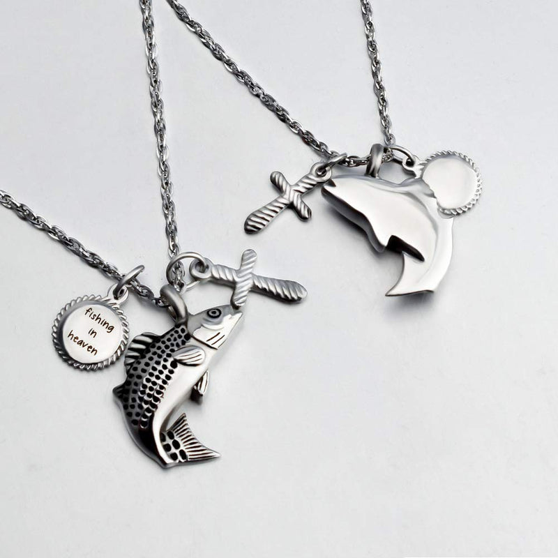 [Australia] - Dletay Fish Cremation Jewelry for Ashes Memorial Ashes Keepsake Necklace Urn Necklace Pendant Fish + Cross 