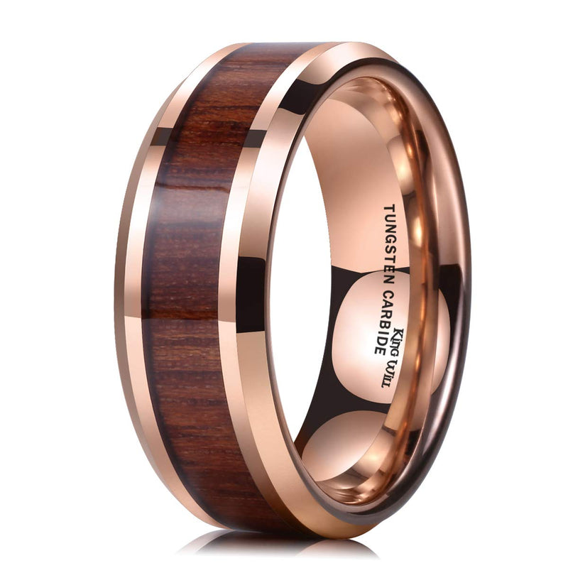 [Australia] - King Will Nature Koa Wood Inlay Tungsten Carbide Wedding Ring 8mm Rose Gold/Blue/Black/Silver High Polished Comfort Fit 6 