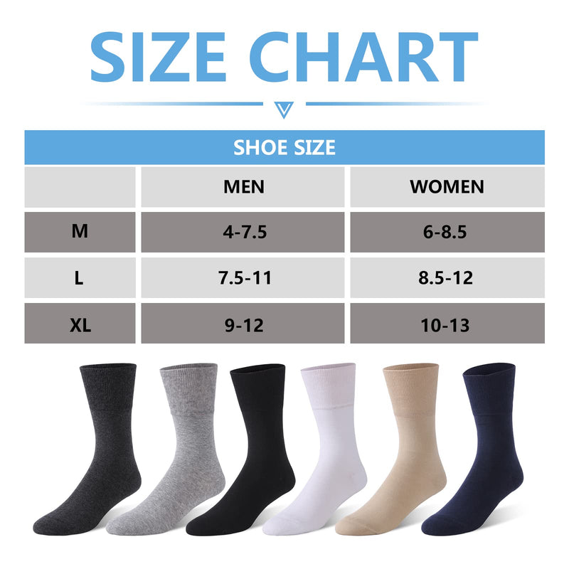 [Australia] - Forcool Non-binding Cushion Crew Cotton Diabetic Socks for Men and Women, M/L/XL, 3/6 Pairs #011#6 Pairs-crew-black Medium 