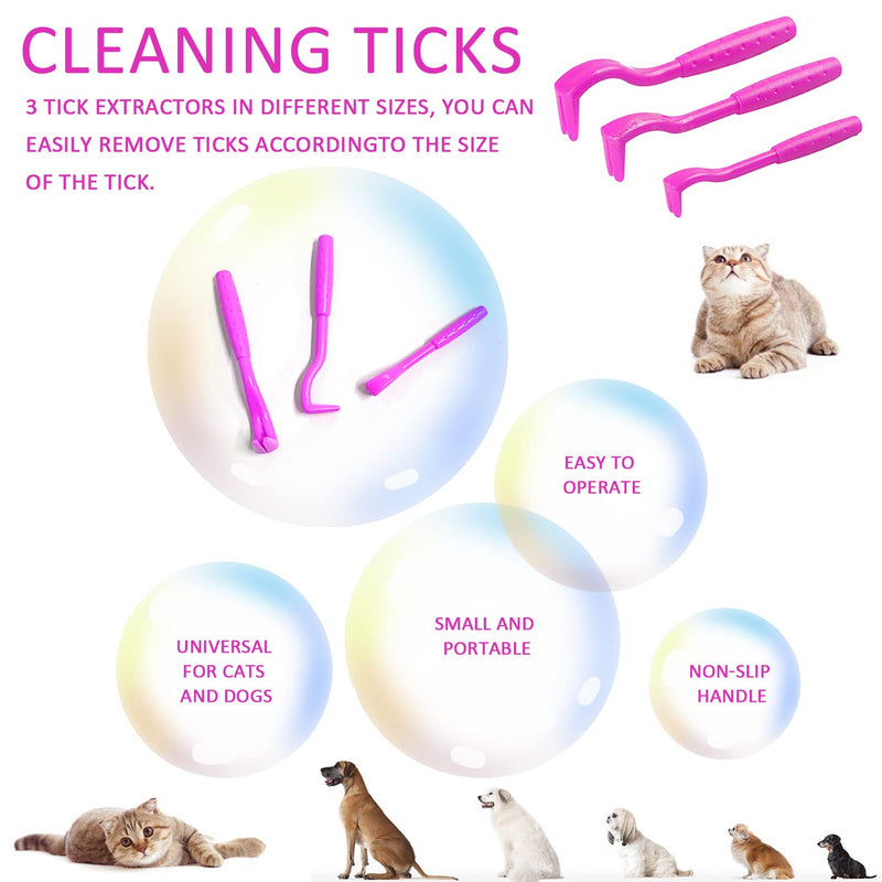 [Australia] - ZWZNBL 3 x Tick Remover, Cat and Dog Lice Remover, Tick Hook and Lice Tongs, Anti-Lice Accessories, Suitable for Removing Ticks and Fleas (Rose Red) Pink-red 