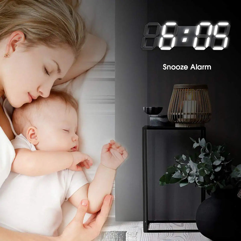 [Australia] - 3D White Digital Wall Clock LED Large Alarm Clock Adjustable Brightness 12/24 Hours Display and Date Display for Kitchen Homes Offices Gyms (15inch) 15 inch 
