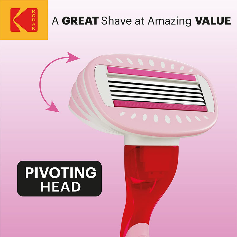 [Australia] - Kodak Premium Female 5 Blade Razor with 2 Refill Cartridges - Womens Shaving Kit | Swedish Steel & Aloe Vera Strip for A Sensitive Skin (Premium Handle + 2 Cartidges) 