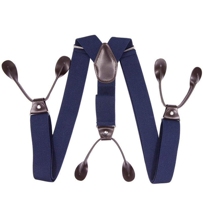 [Australia] - Suspenders for Men Button End 2 Pack Adjustable Mens Pant Suspenders Y Back Elastic Tuxedo Braces 2 Pack Button End Black+navy Blue 