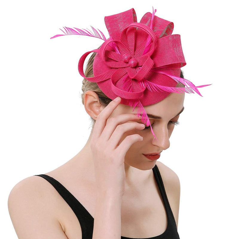 [Australia] - BUYITNOW Charming Feather Fascinators Headband Netting Mesh Hair Band for Wedding Cocktail Hat Party Derby Royal Banquet Rose 