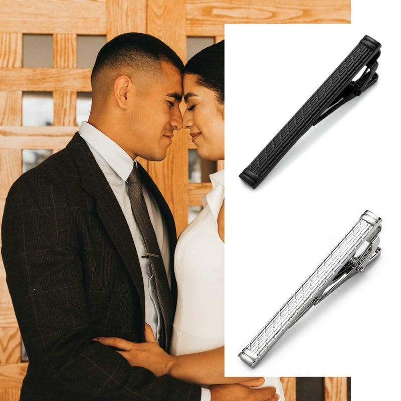 [Australia] - MOZETO Tie Clips for Men, Black Gold Blue Gray Silver Tie Bar Set for Regular Ties, Luxury Box Gift Ideas Shining Style 