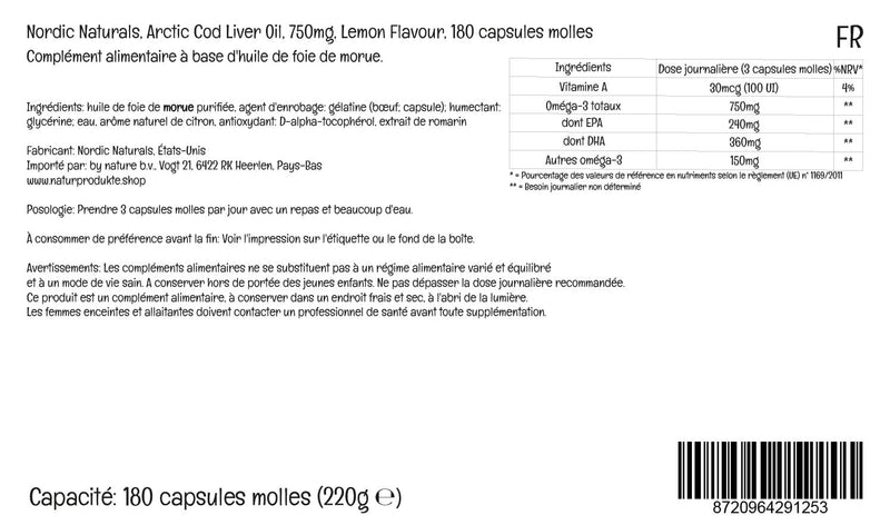 [Australia] - Nordic Naturals, Arctic Cod Liver Oil, 750mg Omega-3 from Cod Liver Oil, with EPA and DHA, Lemon Flavour, 180 Softgels, Lab-Tested, Soy Free, Gluten Free, Non-GMO 