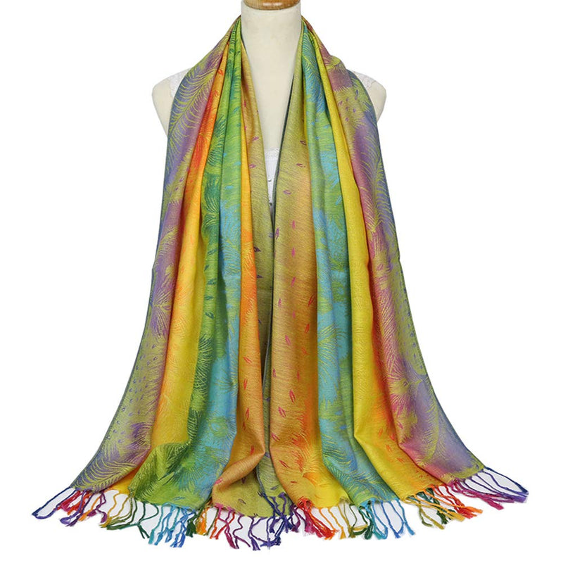 [Australia] - Colorful flowers Jacquard cotton pashmina Women Wrap Shawl tassels Scarves Thm02-03 