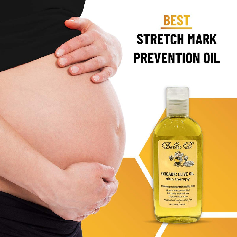 [Australia] - Bella B Organic Olive Oil 4.5 oz - Pregnancy Stretch Mark Prevention Oil - Made with Organic Olive Oil - Maintains Skin Elasticity to Reduce Scars and Stretch Marks - Use Daily for Healthy Skin 
