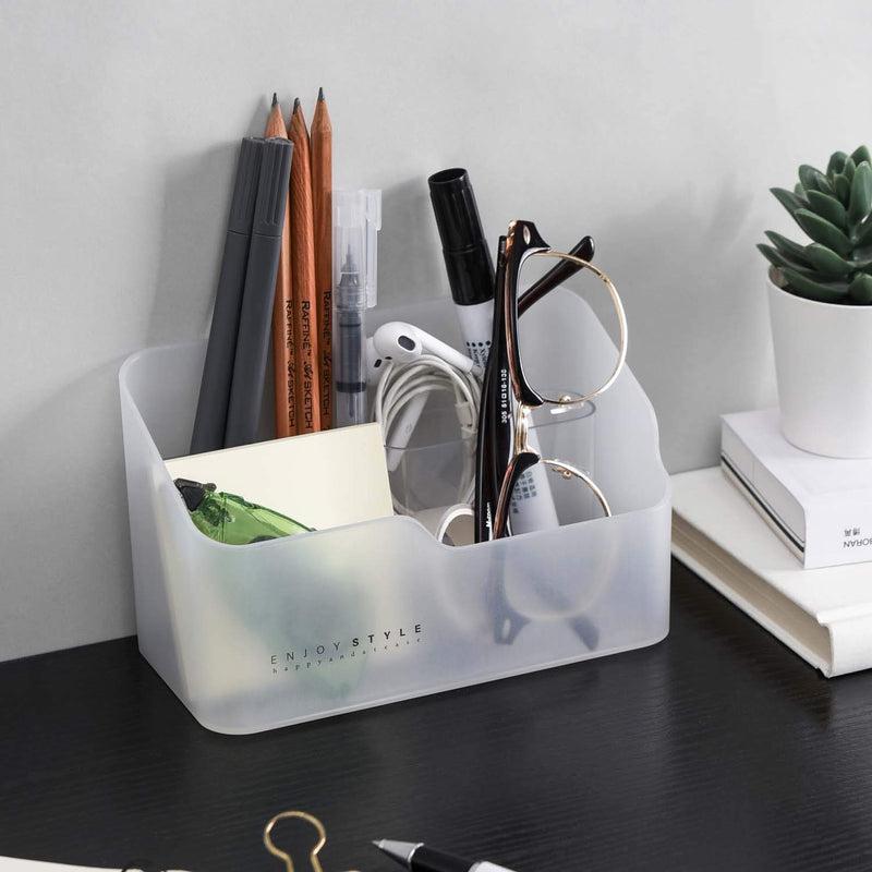 [Australia] - Makeup Organizer for Desk, Plastic 5-Compartment Small Makeup Storage Organizer Tray Cosmetic Organizer for Cabinet, White Clear White 