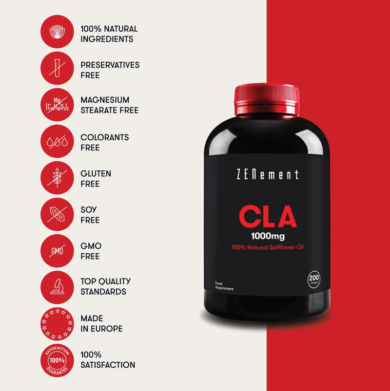 [Australia] - Zenement | CLA 1000mg, 100% Natural Safflower Oil, 200 Softgels | Gluten Free, Non-GMO 