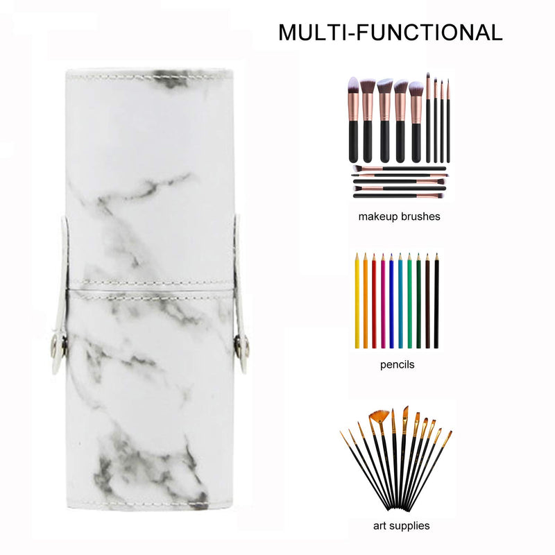 [Australia] - Makeup Brush Case, Makeup Brush Holder Organizer Large Professional Makeup Artist Case Travel Portable Cosmetic Brush Bag Stand-up Waterproof Brush Storage Pouch Case for Women and Girls (Marble) A Marble White 