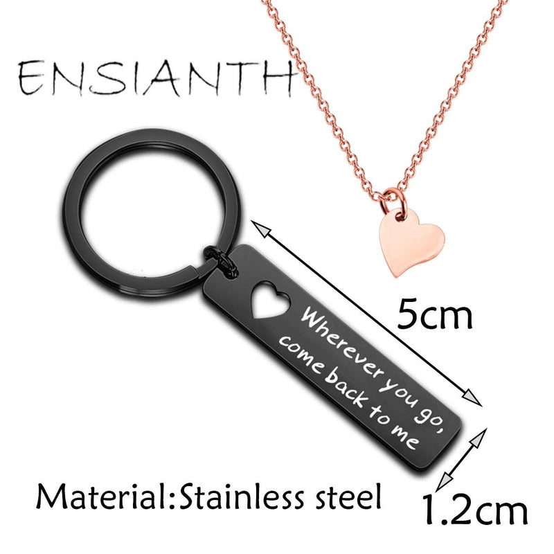 [Australia] - ENSIANTH Boyfriend Gift Wherever You Go Come Back to Me Keychain Moving Away Gift Couples Jewelry College Graduation Gift wherever-black set RG 