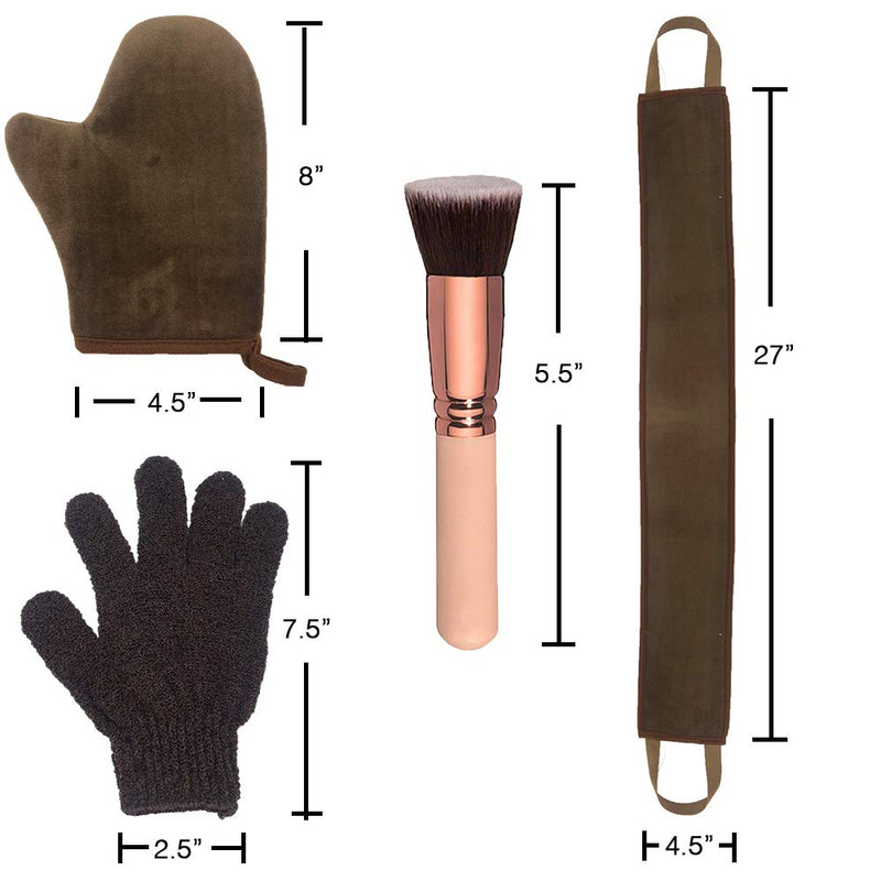 [Australia] - 4Pack Self Tanning Mitt Applicator Kit Set, with Self Tanner Mitt, Lotion Applicator for Back, Exfoliating Glove, Face Brush for Fake Bake Sunless Tan Brown 