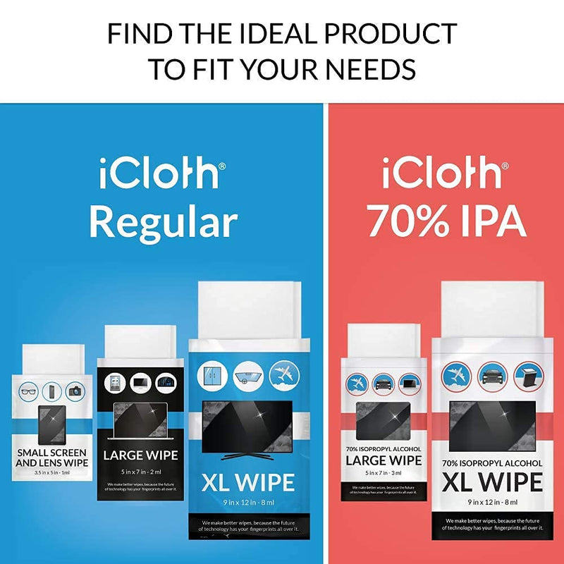 [Australia] - iCloth XL Screen Cleaning Wipes [12 x 9 Inches - 24 XL Wipes] Safe for All Screens and Glasses, Pro-Grade, Individually Wrapped, 1 Screen Cleaner Can Clean Several Screens, Displays, TV's or Monitors 