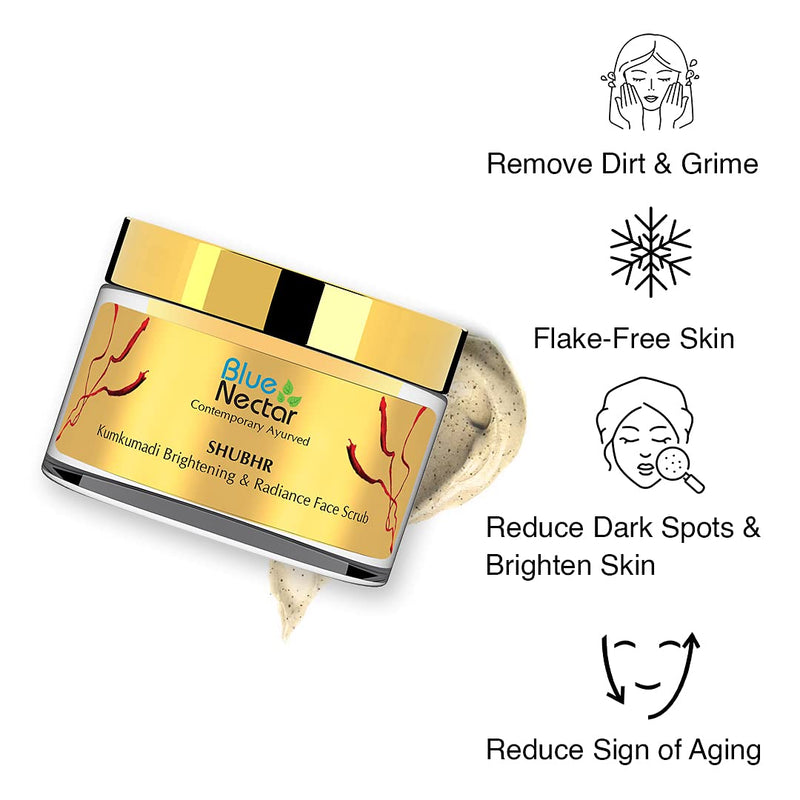 [Australia] - Blue Nectar Face Scrub Exfoliator with Turmeric,Kumkumadi, Natural Facial Scrub for Skin Brightening, Anti Aging, Acne Scar & De-Tan Ayurvedic Face Scrub for Men and Women 50g 