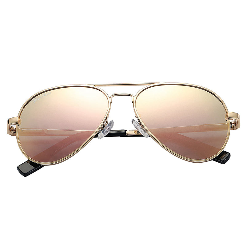 [Australia] - Pro Acme Small Polarized Aviator Sunglasses for Kids and Youth Age 5-18 Baby Gold Frame/Pink Mirrored Lens 52 Millimeters 