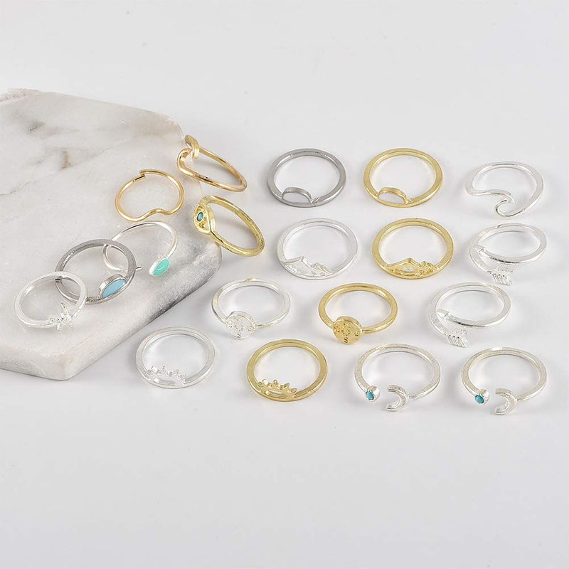 [Australia] - FUTIMELY Boho Retro Stackable Rings Sets for Teen Girls Women,Peak Sea Wave Compass Turquoise Rhinestone Knuckle Joint Finger Kunckle Nail Ring Sets GOLD 