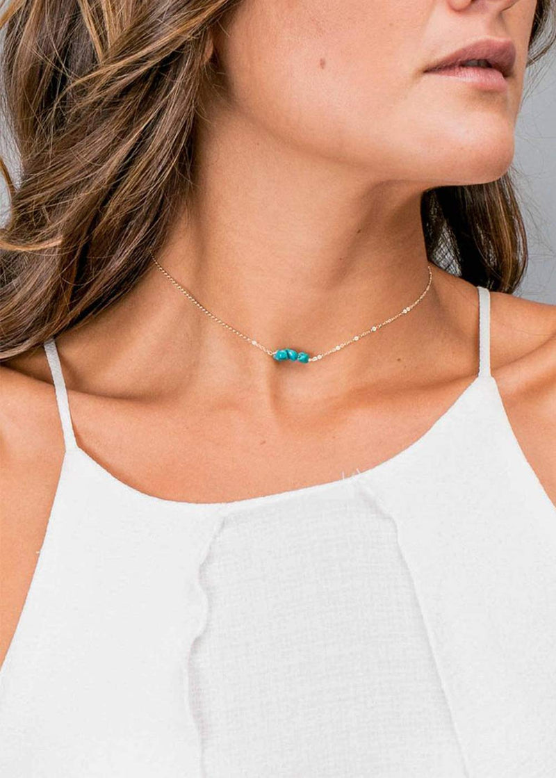 [Australia] - EPIRARO Choker Necklace for Women Teen Girls Dainty Turquoise Bead Sterling Silver Necklace Choker 13+2 inches 