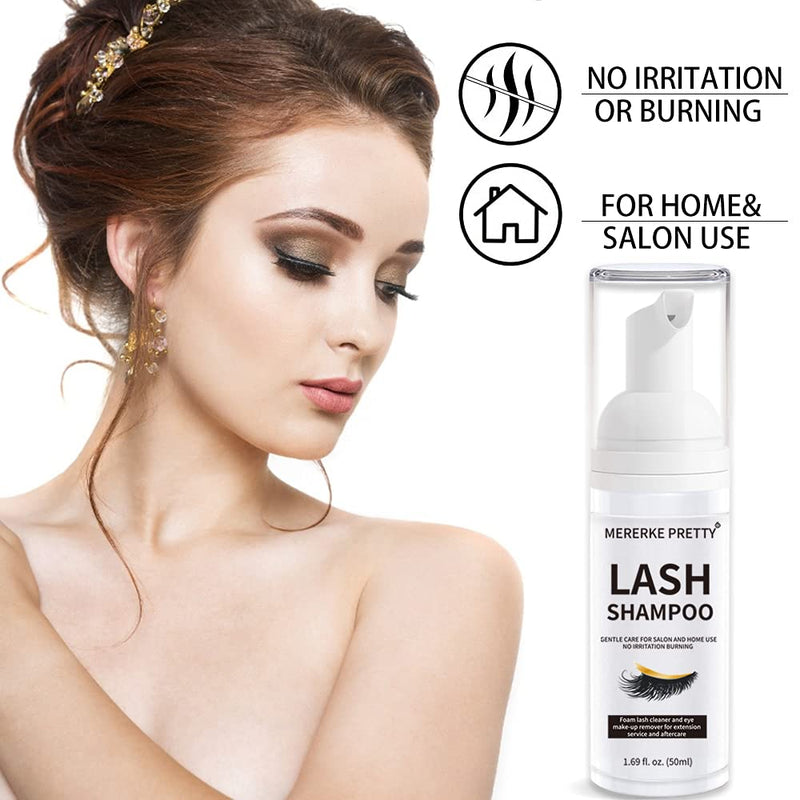 [Australia] - Eyelash Extension Shampoo 50 ml + Brush - Eyelid Foaming Cleanser - Sensitive Paraben & Sulfate Free - Eyelash Wash and Lash Bath for Extensions - Salon Use and Home Care 3 Piece Set 