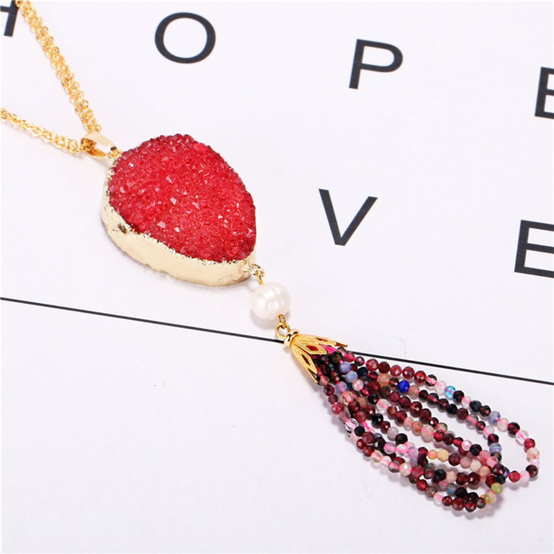 [Australia] - ShinyJewelry Handmade Necklaces for Women Natural Gemstones Duzy Agate Pendant Necklace Long Necklace for Girl 