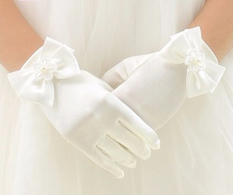 [Australia] - DreamHigh Wedding Flower Girl's Stretch Satin Dress Gloves Ivory 