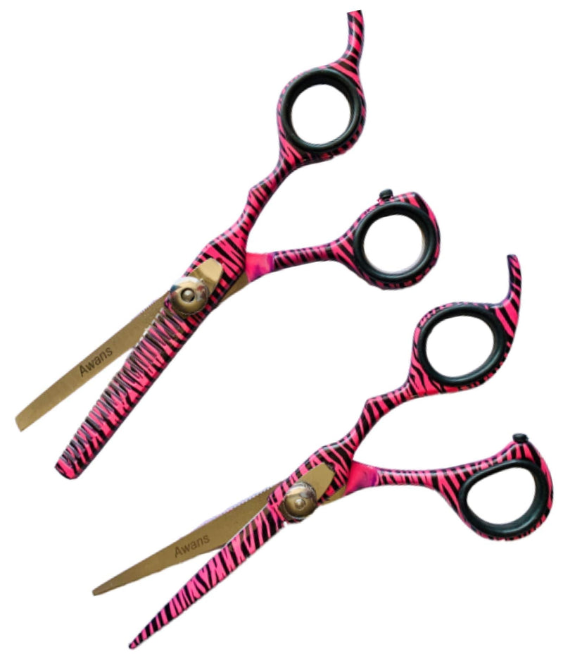 [Australia] - Hairdressing Barber Salon Scissors, Thinning Scissors Set 5.5", New Pink Zebra 