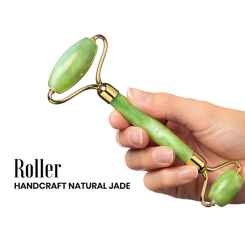 [Australia] - RoselynBoutique Jade Roller Gua Sha Massage Tool Set - Beauty Facial Skin Roller Massager Muscle Relaxing Relieve Wrinkles - Original Natural Jade Stone… Green 