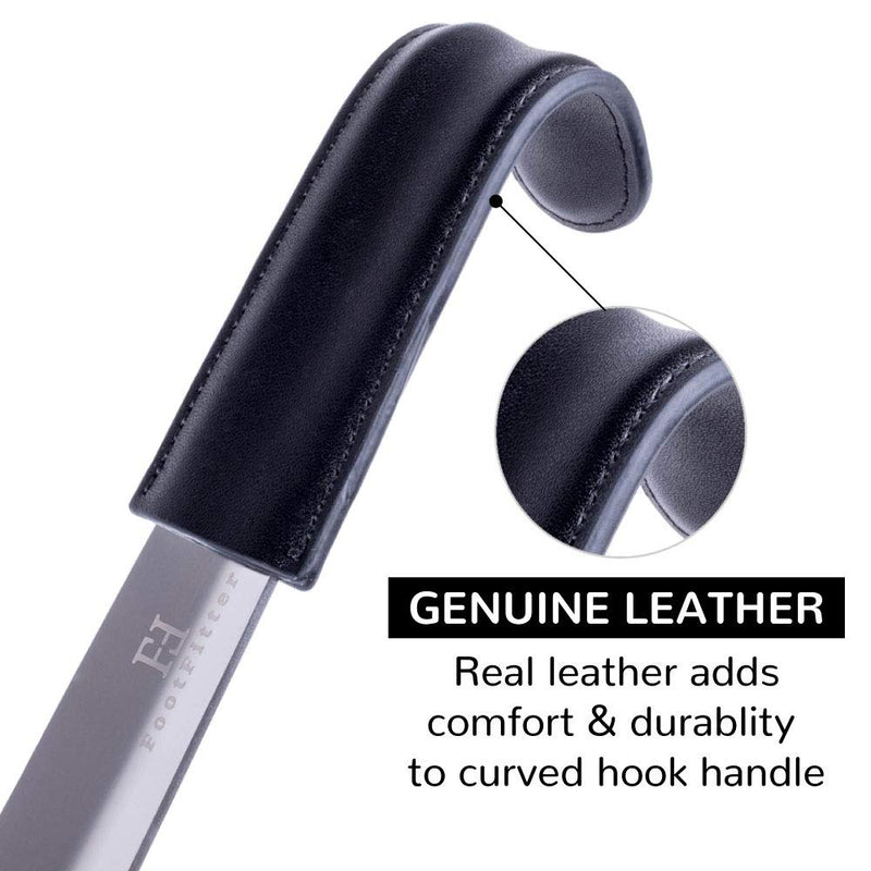 [Australia] - FootFitter Premium Stainless Steel Shoe Horn - 1.8 mm Extra Thick, Best Sturdy Shoehorn with Genuine Leather Handle Grip 16" Shoe Horn 