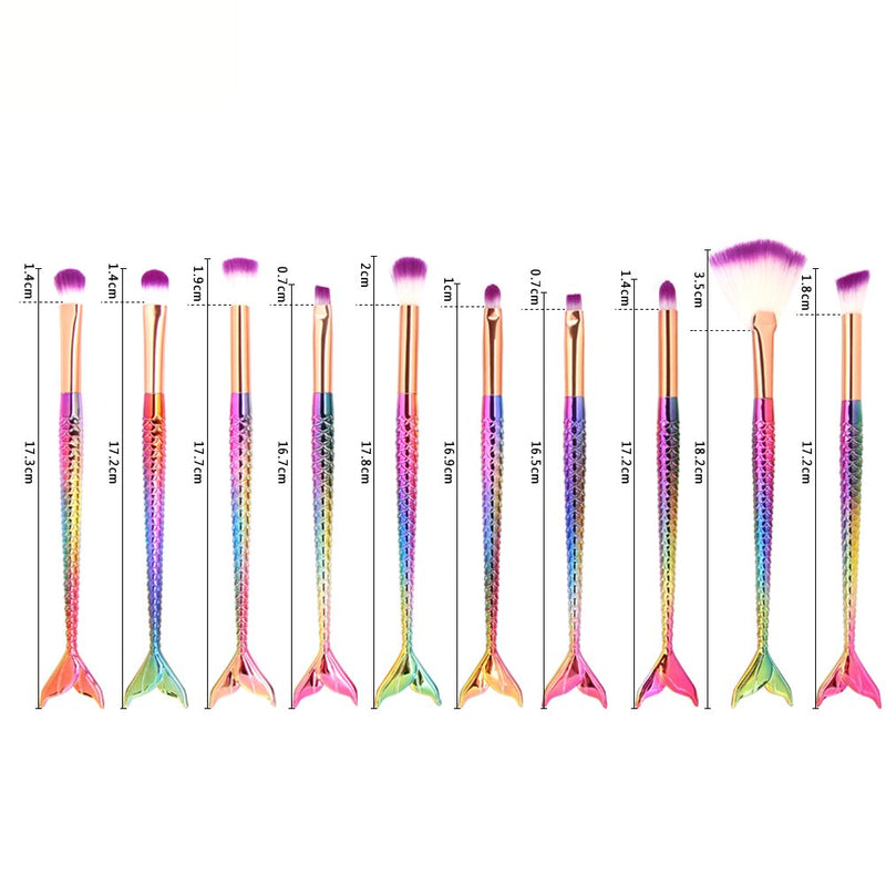 [Australia] - Tenmon 10 Pcs Mermaid Makeup Brush Set Professional Eye Makeup Brushes For Eyeshadow Concealer Eyeliner Brow Blending Brush Tool 