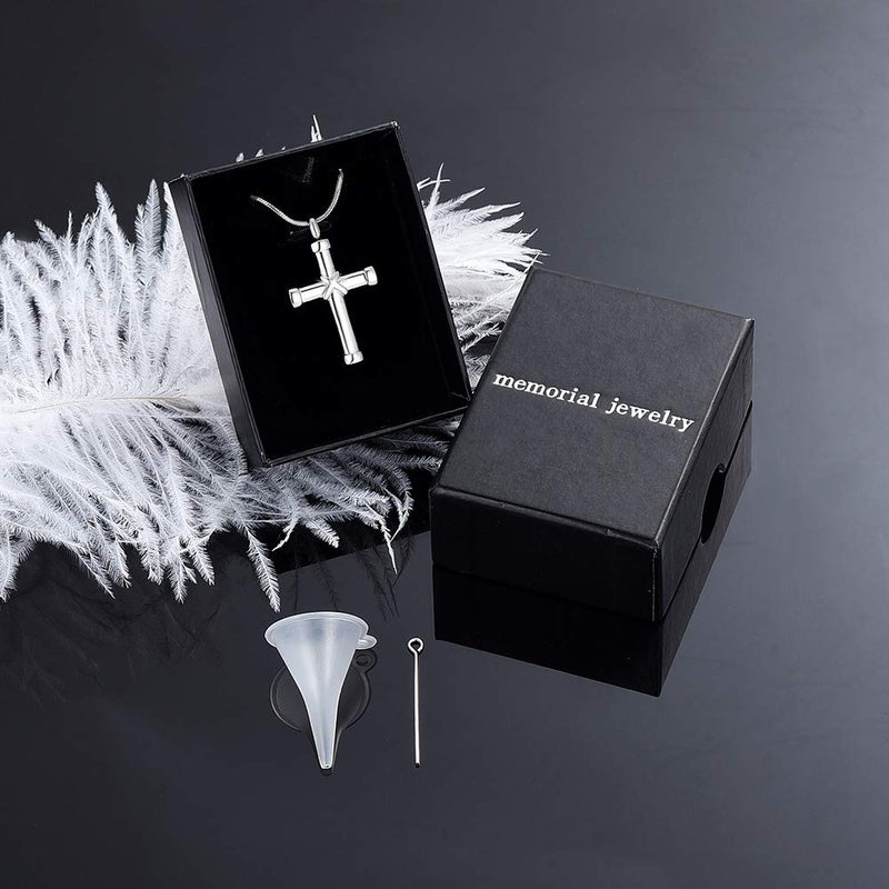 [Australia] - None 316l Stainless Steel Cremation Necklace Classic Cross Urn Pendant Memorial Jewelry for Ashes Silver 