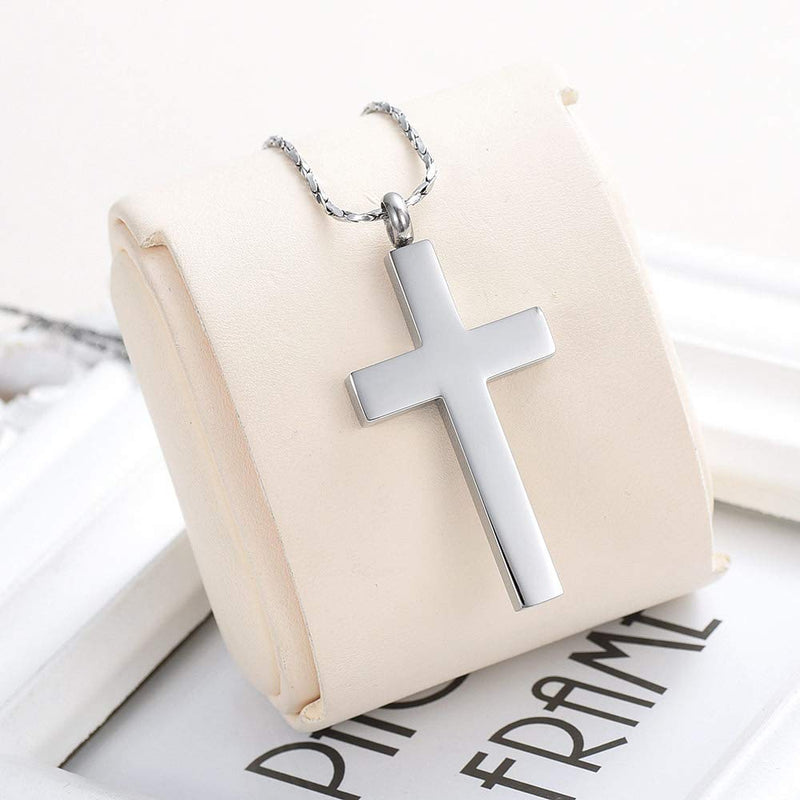 [Australia] - Imrsanl Crystal Cross Necklace for Ashes - Stainless Steel Keepsake Cremation Jewelry - Religious Cross Memorial Urn Necklace for Pet Human Ashes Pendant Silver-1 