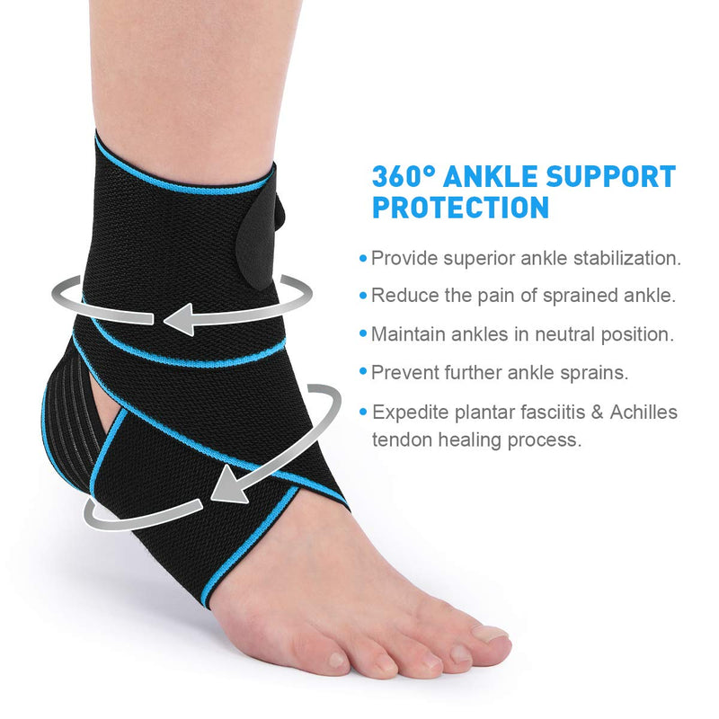[Australia] - WASPO Ankle Support Brace - Adjustable Ankle Brace Wrap Strap for Sports Protect, Plantar Fasciitis, Achilles tendonitis, Ligament Damage, Injury Recovery, One Size for Men Women 1 PC Blue Blue-1pc 