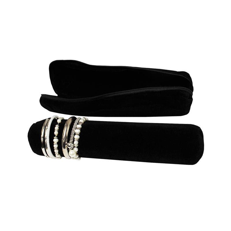 [Australia] - Mooca Black Velvet Bracelet Bangle Watch Roll Travel Pouch Jewelry Travel Organizer Portable Zipper Pouch with A Removable Roll Insert, 11" W x 3" Diameter 