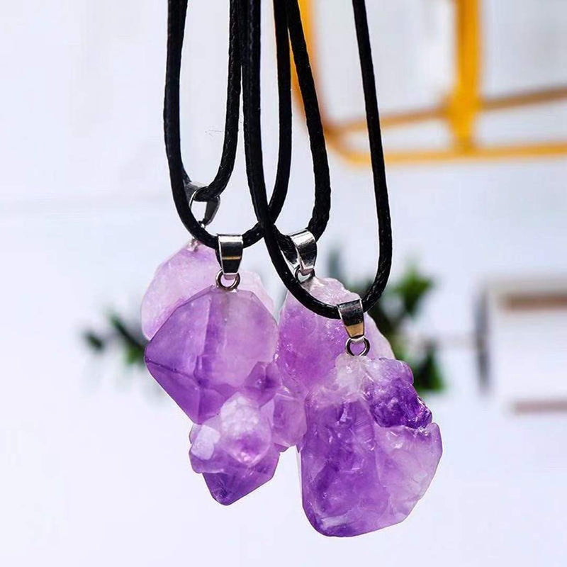 [Australia] - Natural Amethyse Crystal Pendant Necklace for Women Men Raw Amethyst Crystal Cluster Chakra Stones Energy Healing Crystals Necklace Reiki Chakra Meditation Therapy 