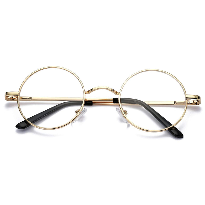 [Australia] - Pro Acme Non Prescription Clear Lens Glasses Retro Small Round Metal Frame 01 Blue Light Blocking Glasses - Gold 46 Millimeters 