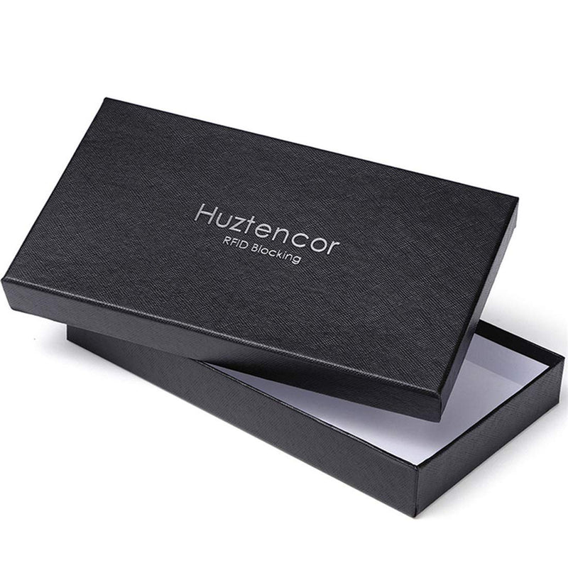 [Australia] - Huztencor Women's Big Fat RFID Blocking Real Leather Wallet Clutch Organizer Checkbook Holder Carbon Fiber Black 