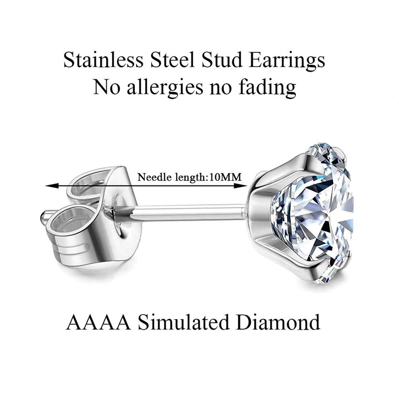 [Australia] - Women's 14K Gold Plated CZ Stud Earrings Simulated Diamond Round Cubic Zirconia Ear Stud Set（5 Pairs) (A)Steel Color 