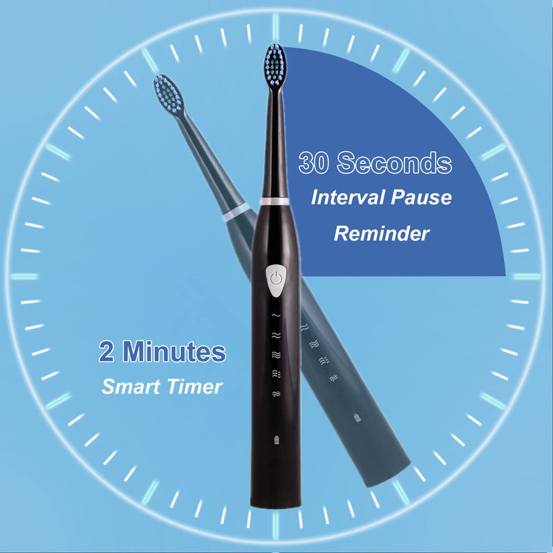 [Australia] - Rechargeable Electric Sonic Toothbrush for Adults Teens with 5 Modes 2 Mins Timer and 4 Duponts Toothbrush Heads, 4 Hours Charge Last 30 Days Black 