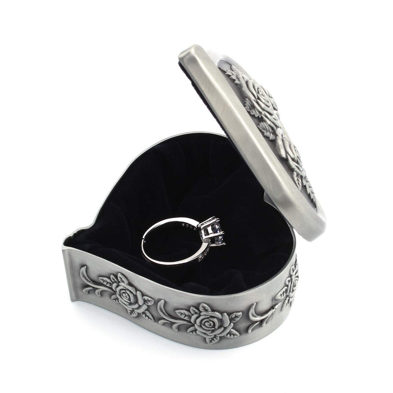 [Australia] - Wislist Heart Shape Retro Metal Small Ring Box Antique Keepsake/Treasure/Earrings/Necklace Jewelry case for Proposal Engagement Wedding Ceremony Birthday Gift Trinket Storage Display Chest Organizer 