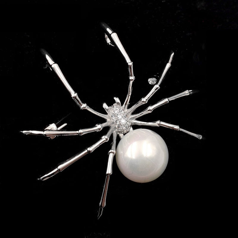 [Australia] - DREAMLANDSALES Victorian Style Mother of Pearl Body and Micro Pave Insect and Aninmal Brooch Pins (White Spider) 